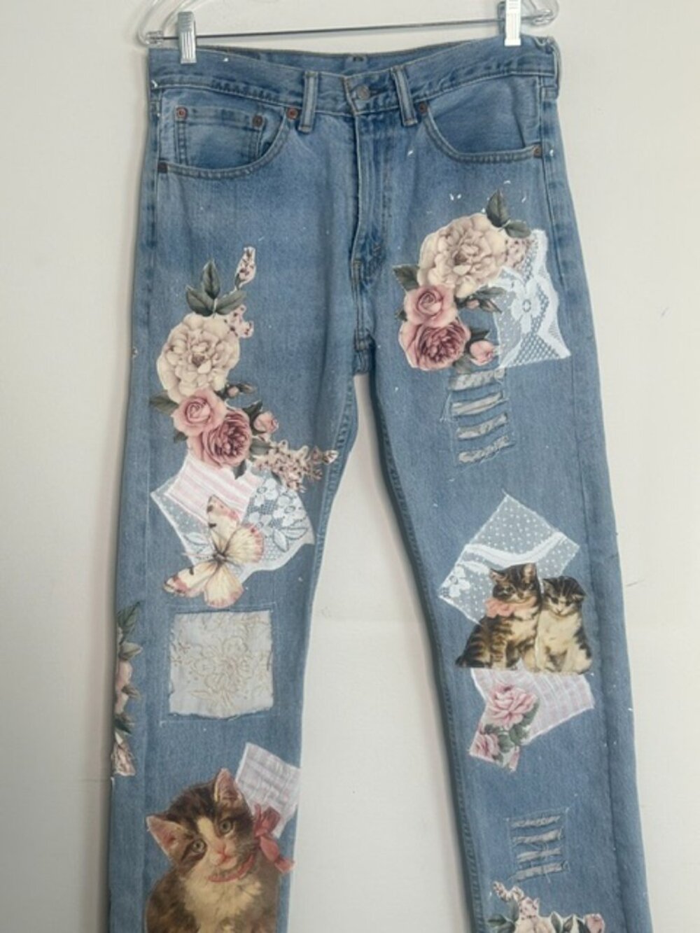Hand Made One of a Kind Authentic Upcycled Patchwork Levi Denim W32/ L32 Jeans - Picture 8 of 16